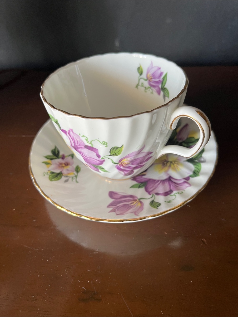 Adderley Vintage Porcelain Teacup and Saucer with Floral Design and Gold Trim